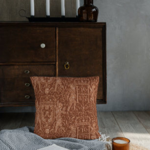 Medieval Heraldry Chateau Chic Red Brown Throw Pillow