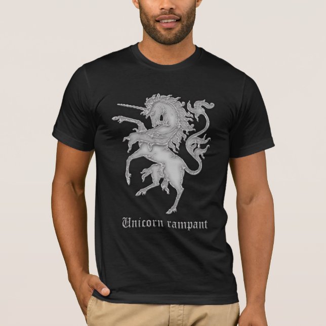 Medieval Heraldry Unicorn rampant white T-Shirt (Front)