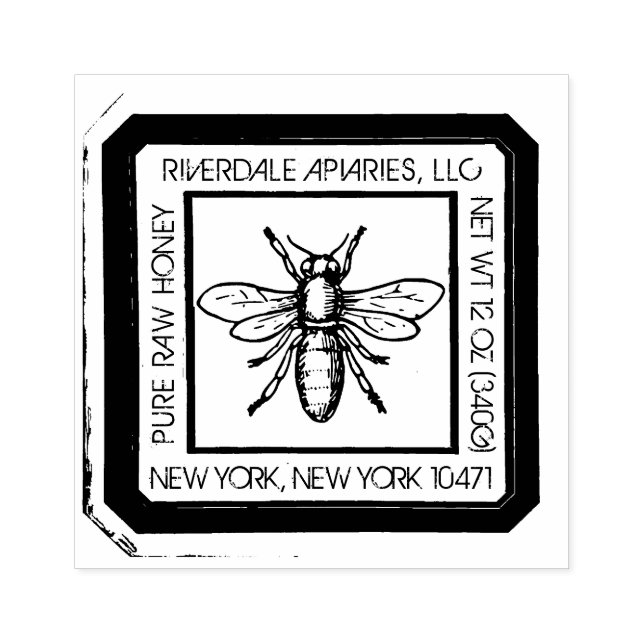 Medieval Honeybee Distressed Design Honey Label Rubber Stamp (Imprint)
