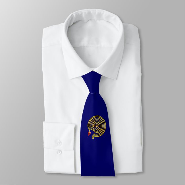 MEDIEVAL HYPER LABYRINTH WITH GEMSTONES Gold Blue Neck Tie (Tied)
