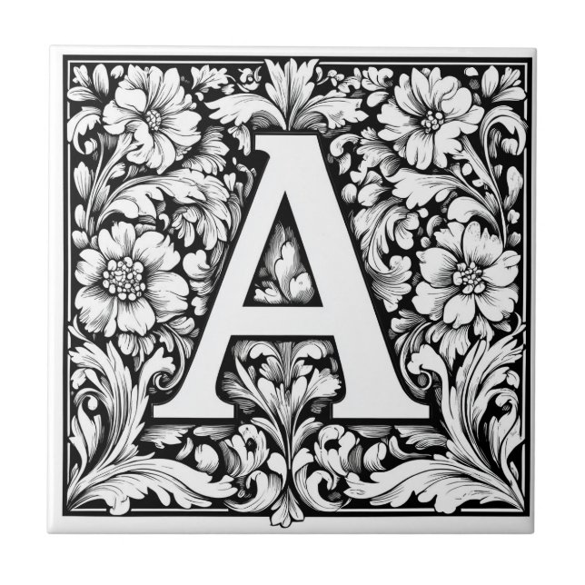 Medieval Illuminated Letter A Ceramic Tile (Front)