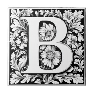 Medieval Illuminated Letter B Ceramic Tile