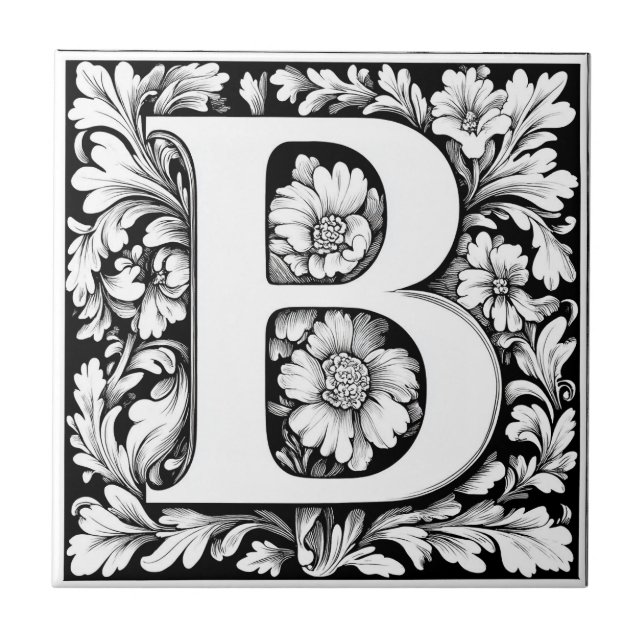 Medieval Illuminated Letter B Ceramic Tile (Front)