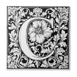 Medieval Illuminated Letter C Ceramic Tile