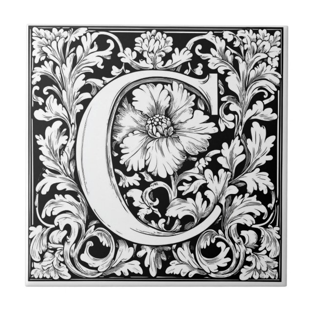 Medieval Illuminated Letter C Ceramic Tile (Front)