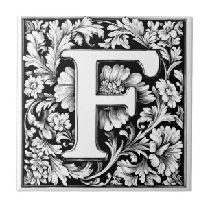 Medieval Illuminated Letter F Ceramic Tile