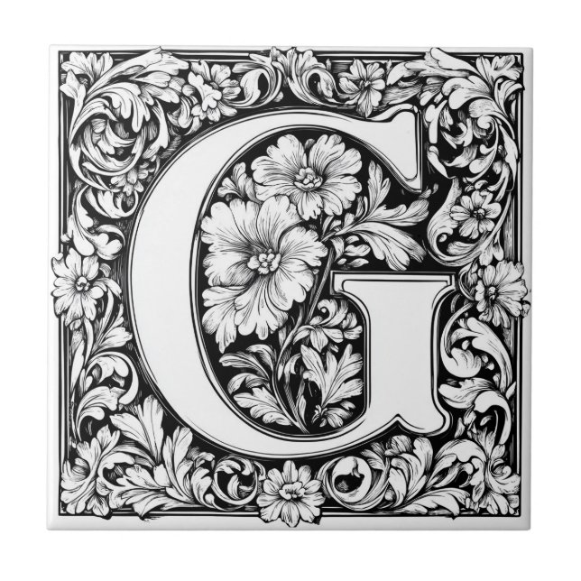 Medieval Illuminated Letter G Ceramic Tile (Front)