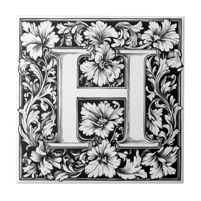 Medieval Illuminated Letter H  Ceramic Tile (Front)
