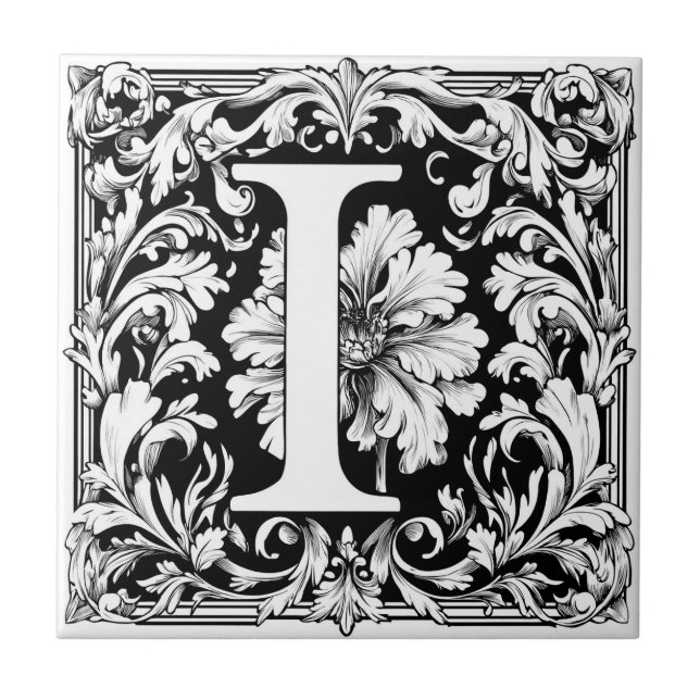 Medieval Illuminated Letter I Ceramic Tile (Front)
