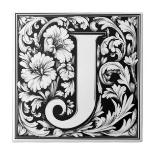 Medieval Illuminated Letter J  Ceramic Tile