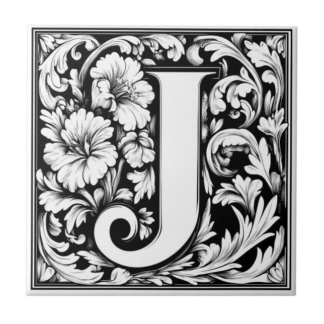Medieval Illuminated Letter J  Ceramic Tile (Front)