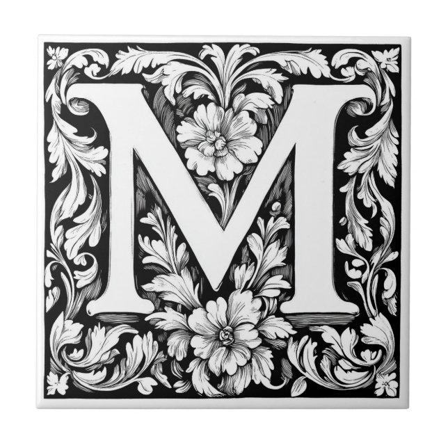 Medieval Illuminated Letter M  Ceramic Tile (Front)