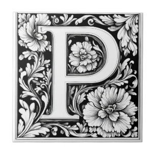 Medieval Illuminated Letter P  Ceramic Tile