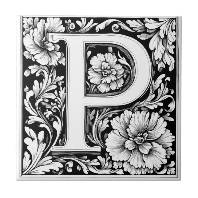 Medieval Illuminated Letter P  Ceramic Tile (Front)