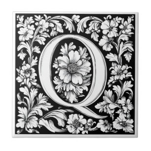 Medieval Illuminated Letter Q Ceramic Tile
