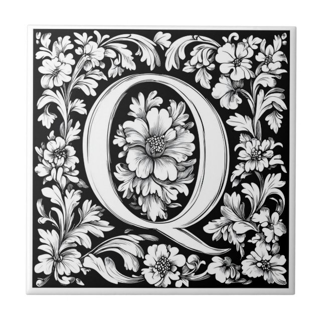 Medieval Illuminated Letter Q  Ceramic Tile (Front)