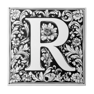 Medieval Illuminated Letter R Ceramic Tile
