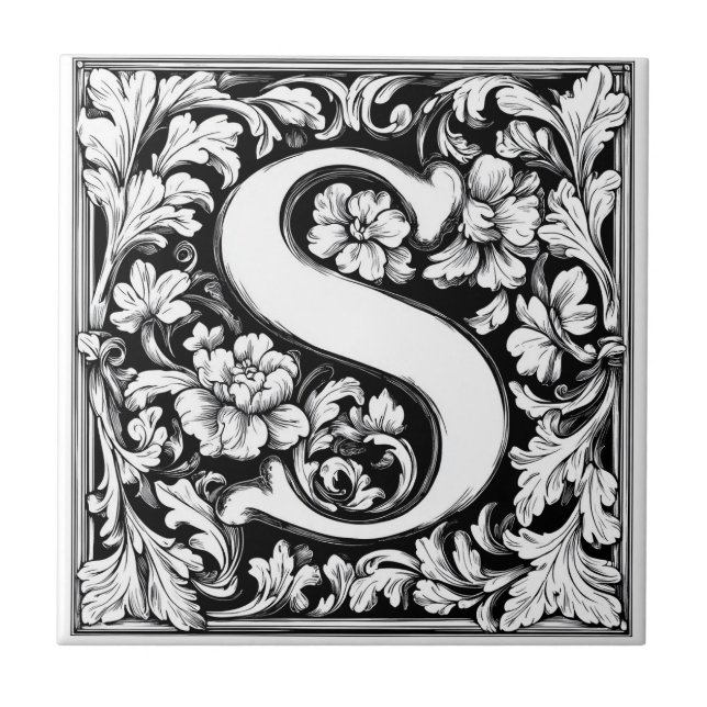 Medieval Illuminated Letter S Ceramic Tile (Front)