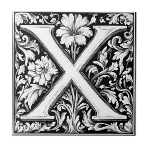 Medieval Illuminated Letter X Ceramic Tile