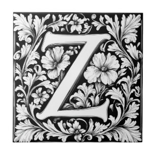 Medieval Illuminated Letter Z Ceramic Tile