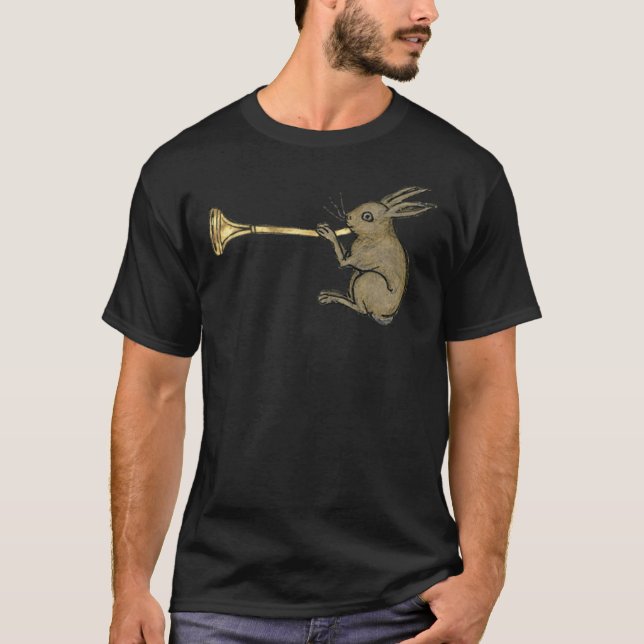 Medieval Illuminated Manuscript Trumpeting Rabbit  T-Shirt (Front)