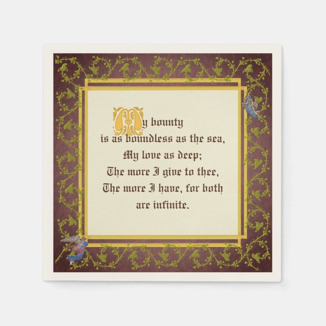 Medieval Illuminated Manuscript Wedding Reception Napkins (Front)