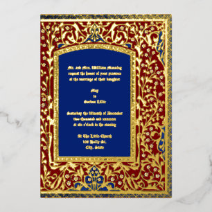 Medieval Illuminated Style Floral Frame Wedding Foil Invitation