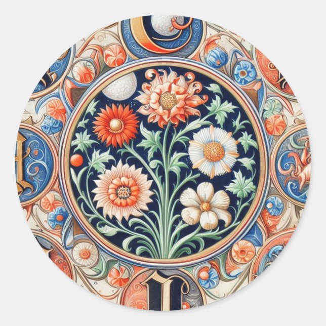 Medieval Illumination  Classic Round Sticker (Front)
