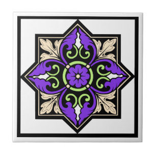 Medieval Illumination Violet Acanthus Leaf Ceramic Tile