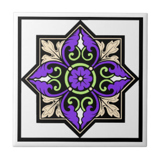 Medieval Illumination Violet Acanthus Leaf Ceramic Tile