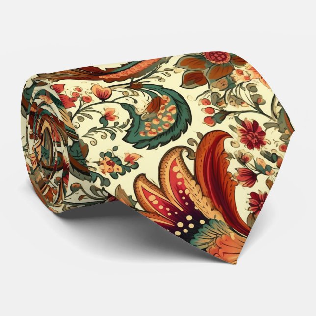 Medieval Inspired Floral Paisley Pattern Neck Tie (Rolled)