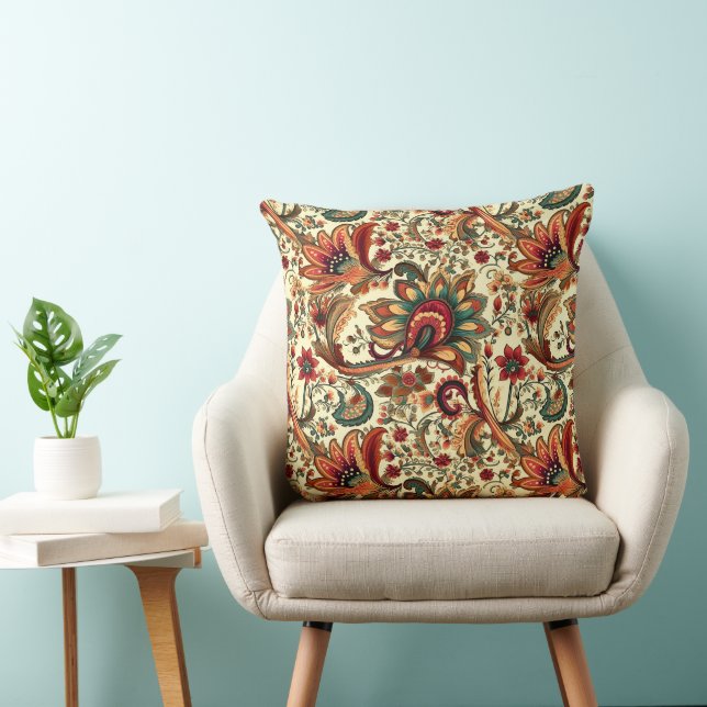 Medieval Inspired Floral Paisley Pattern Throw Pillow (Chair)