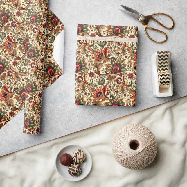 Medieval Inspired Floral Paisley Pattern Wrapping Paper (Crafts)
