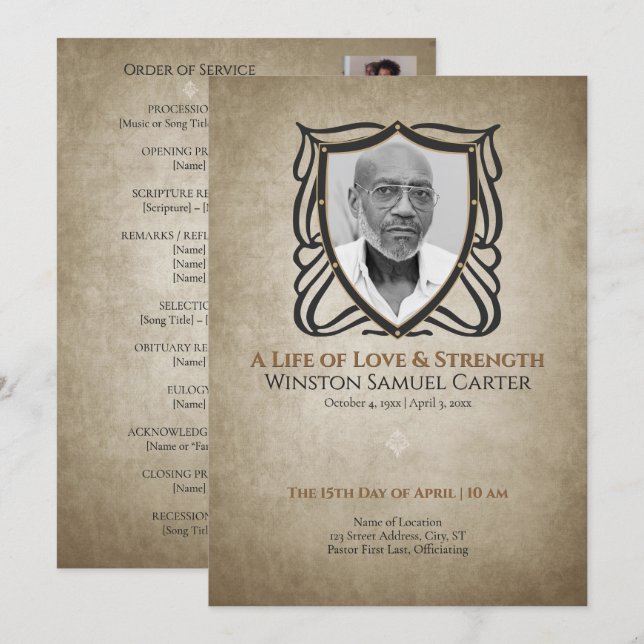 Medieval‑Inspired Shield 5 Photo Collage Memorial Invitation (Front/Back)