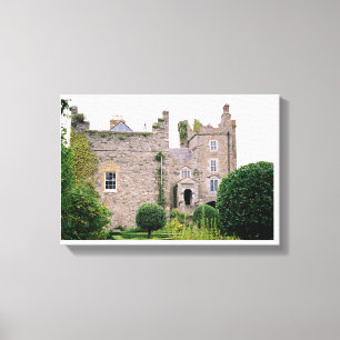 Medieval Irish castle, antique garden & tower Canvas Print
