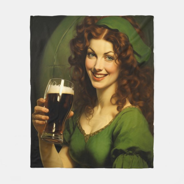 Medieval Irish Maiden Drinking Beer Fantasy Fleece Blanket (Front)