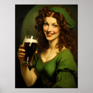 Medieval Irish Maiden Drinking Beer Fantasy Poster