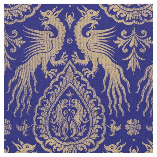 Medieval Italian Dragons & Leopards Pattern Fabric