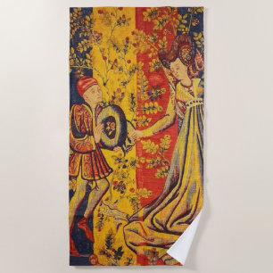 Medieval Italian Red Blue Yellow Chinoiserie Beach Towel