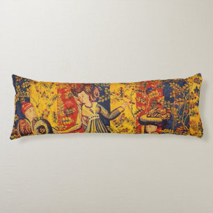Medieval Italian Red Blue Yellow Chinoiserie  Body Pillow