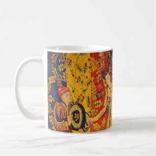 Medieval Italian Red Blue Yellow Chinoiserie Coffee Mug