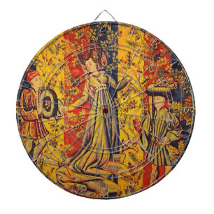 Medieval Italian Red Blue Yellow Chinoiserie Dart Board