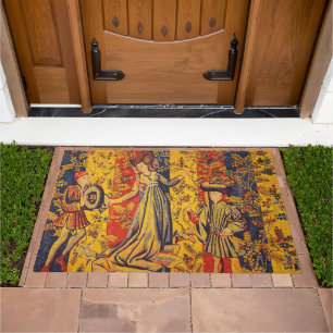 Medieval Italian Red Blue Yellow Chinoiserie Doormat