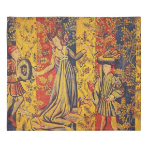 Medieval Italian Red Blue Yellow Chinoiserie  Duvet Cover