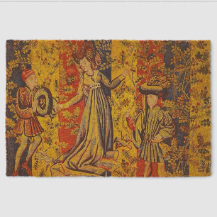 Medieval Italian Red Blue Yellow Chinoiserie Fiber Doormat