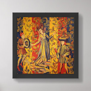 Medieval Italian Red Blue Yellow Chinoiserie Framed Art