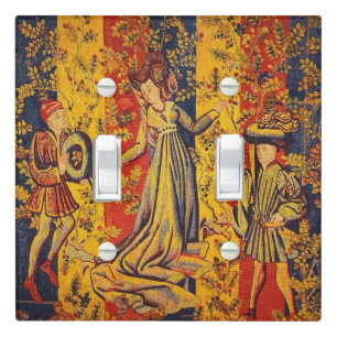 Medieval Italian Red Blue Yellow Chinoiserie Light Switch Cover