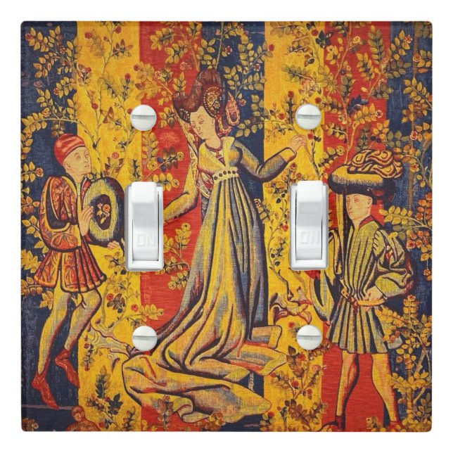 Medieval Italian Red Blue Yellow Chinoiserie  Light Switch Cover (In Situ)