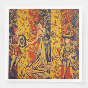 Medieval Italian Red Blue Yellow Chinoiserie Paper Dinner Napkins