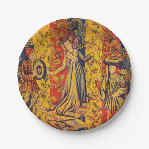 Medieval Italian Red Blue Yellow Chinoiserie Paper Plates